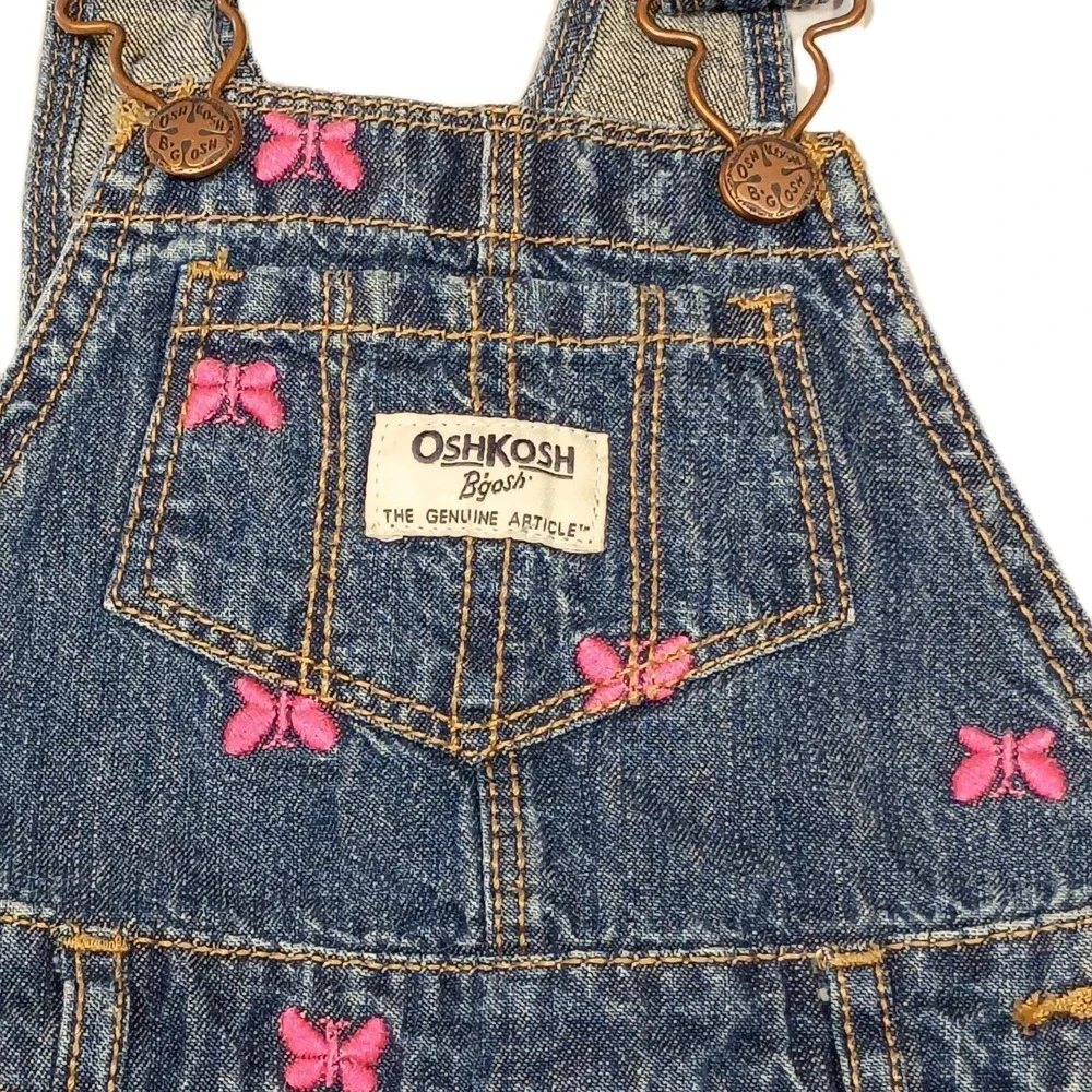 Osh Kosh B'gosh Girls Shortalls Overalls Denim Butterfly Vestbak 12 months Bibs